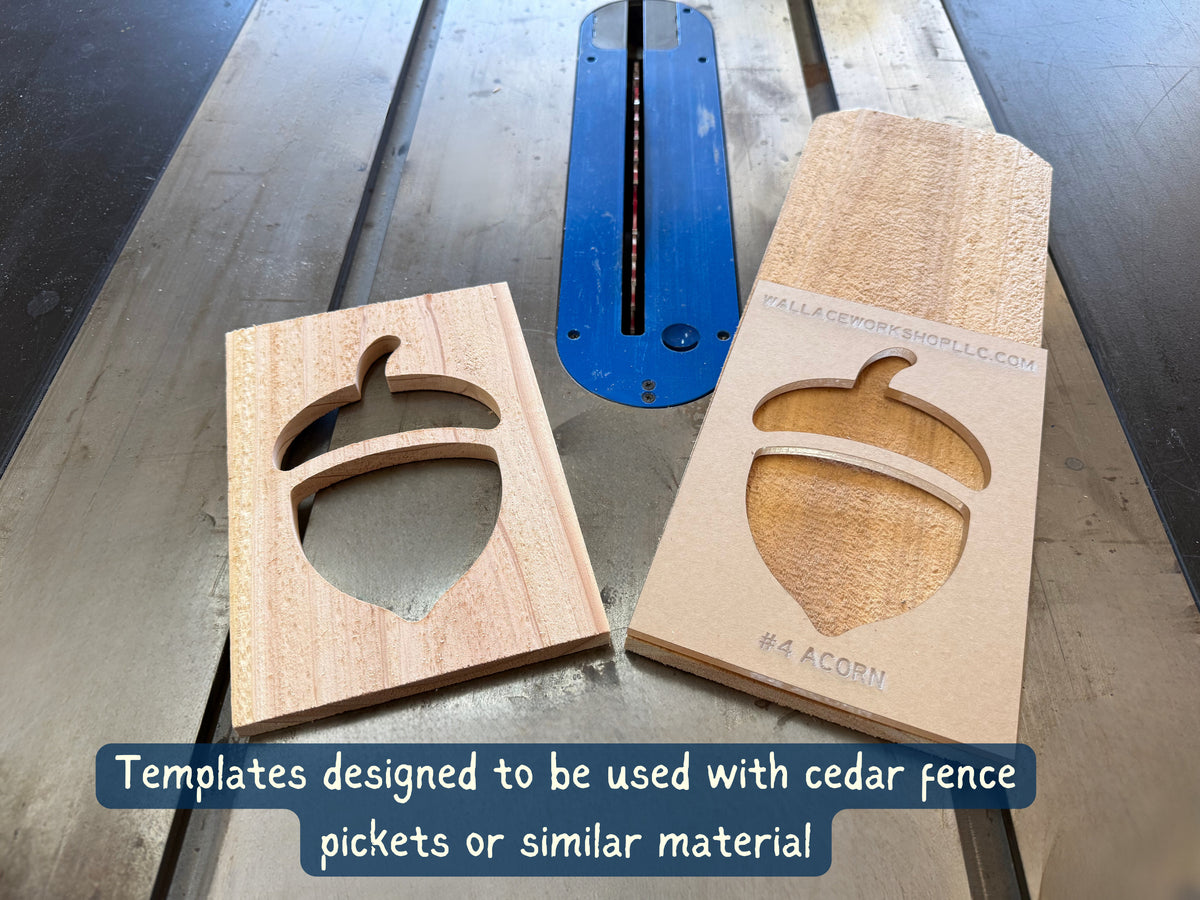 Acorn acrylic routing template with cedar fence picket material