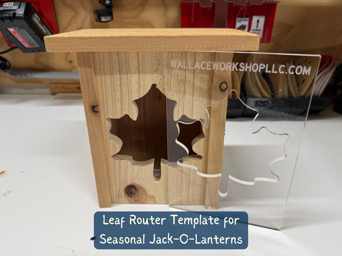 Example finished wooden lantern with fall leaf cutout