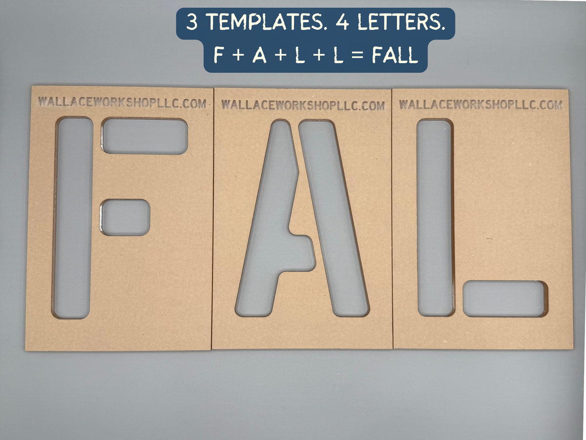 3 acrylic router templates form 4 letters F A L L