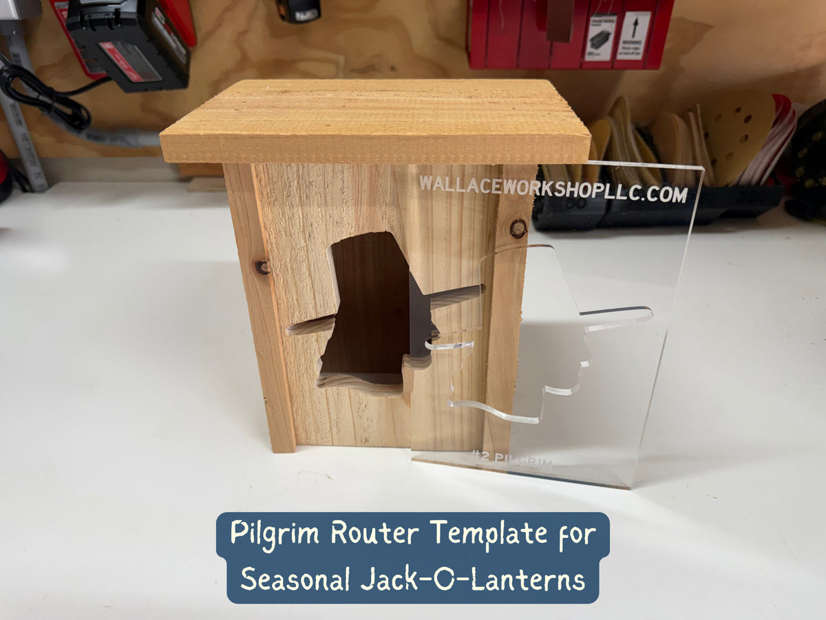 Finished wooden Thanksgiving lantern featuring Pilgrim face cutout