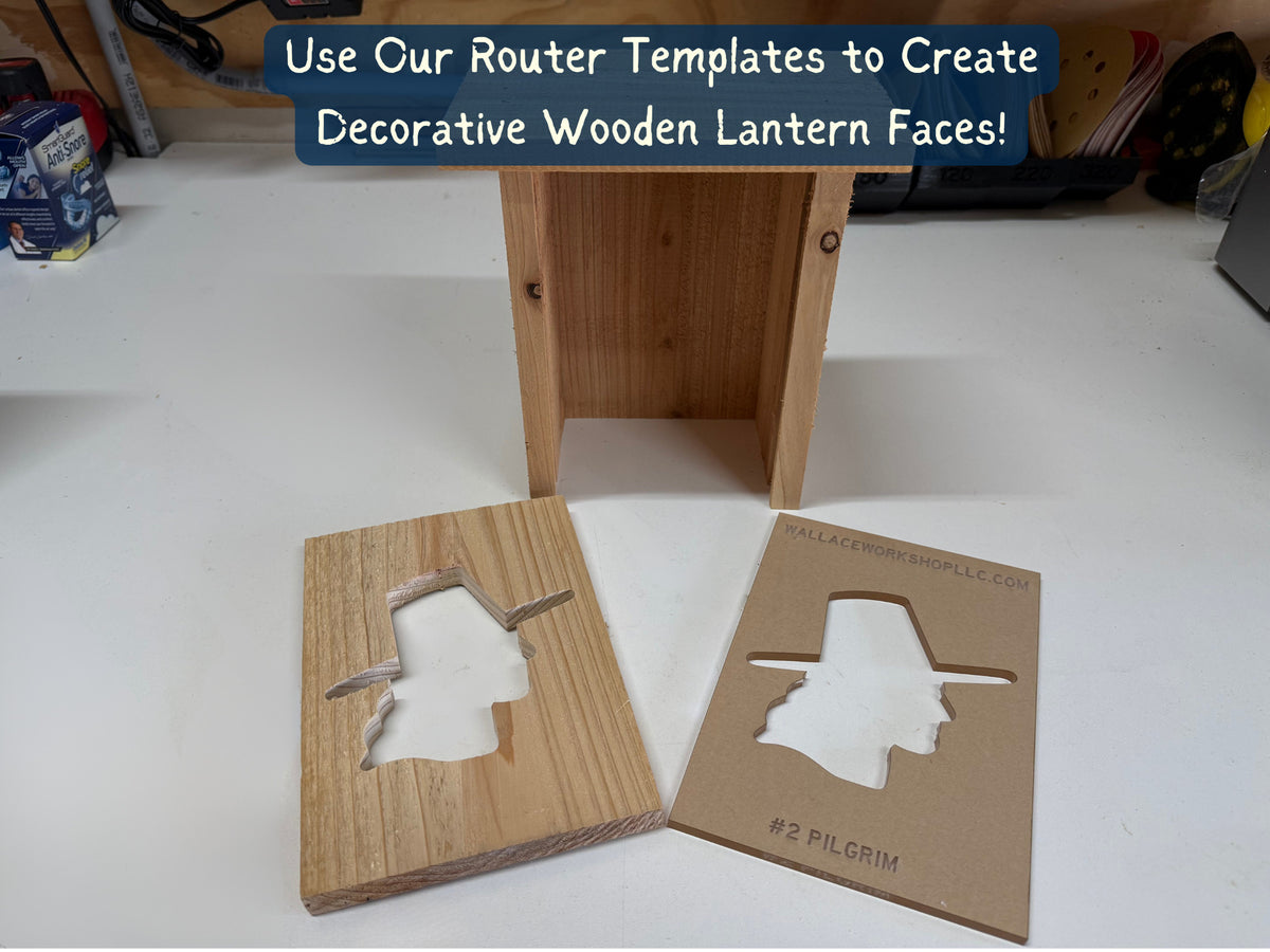 Pilgrim router template and routed cedar lantern face