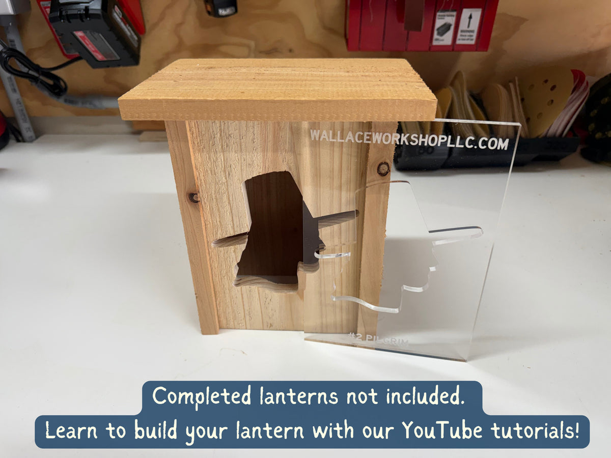 Completed Pilgrim wooden lantern and YouTube tutorial details